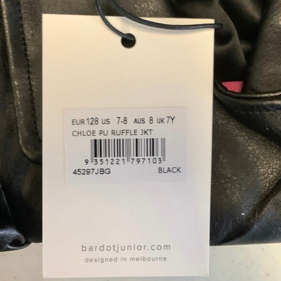 Bardot Junior Size 7-8 Black Chloe Faux Leather Ruffle Jacket Zip Front N1-18 - Picture 8 of 14